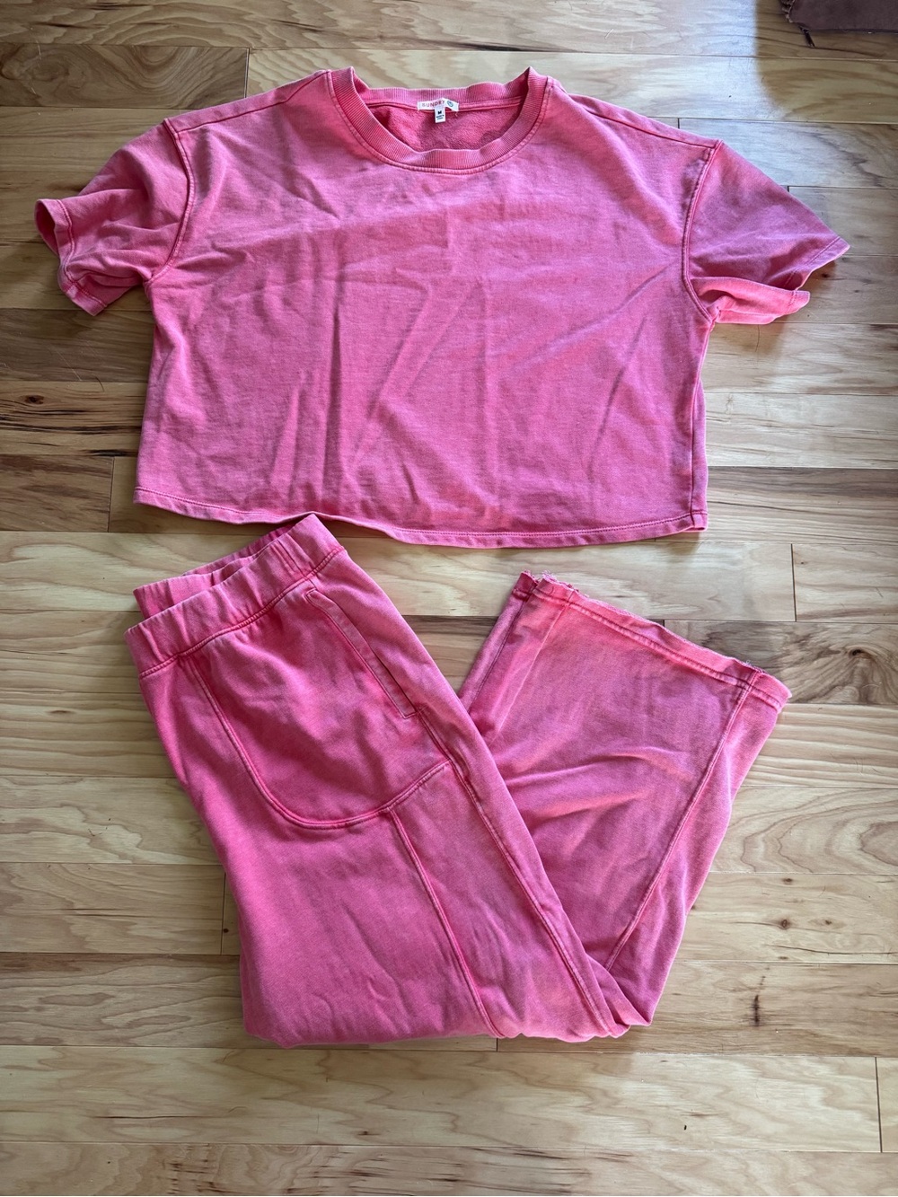 Sundry Pink Cropped Tee & Jogger Set